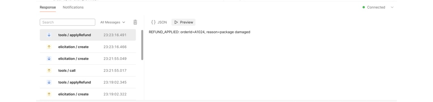 用户在 Postman 中点击 Accept 后，原来的 applyRefund 调用继续执行并返回 REFUND_APPLIED